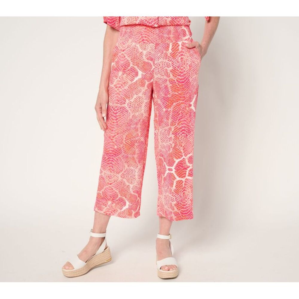 Top Knot Women's Petite Pants 2XP Printed Cropped Pockets Pink A689773